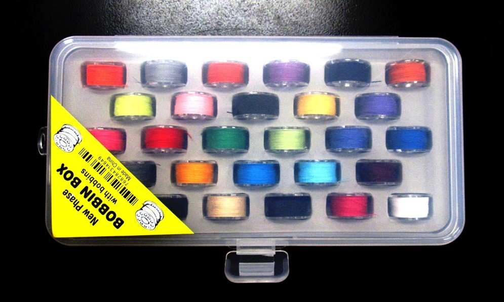Set of 2 – Bobbin Box Organizers – One w/ 28 Prewound Bobbins – Asst Colors 1465