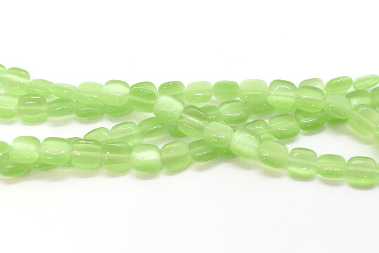 Light Green Cat’s Eye Fiber Optic Glass 6mm Puffed Square Beads 1 Strand(60pcs)