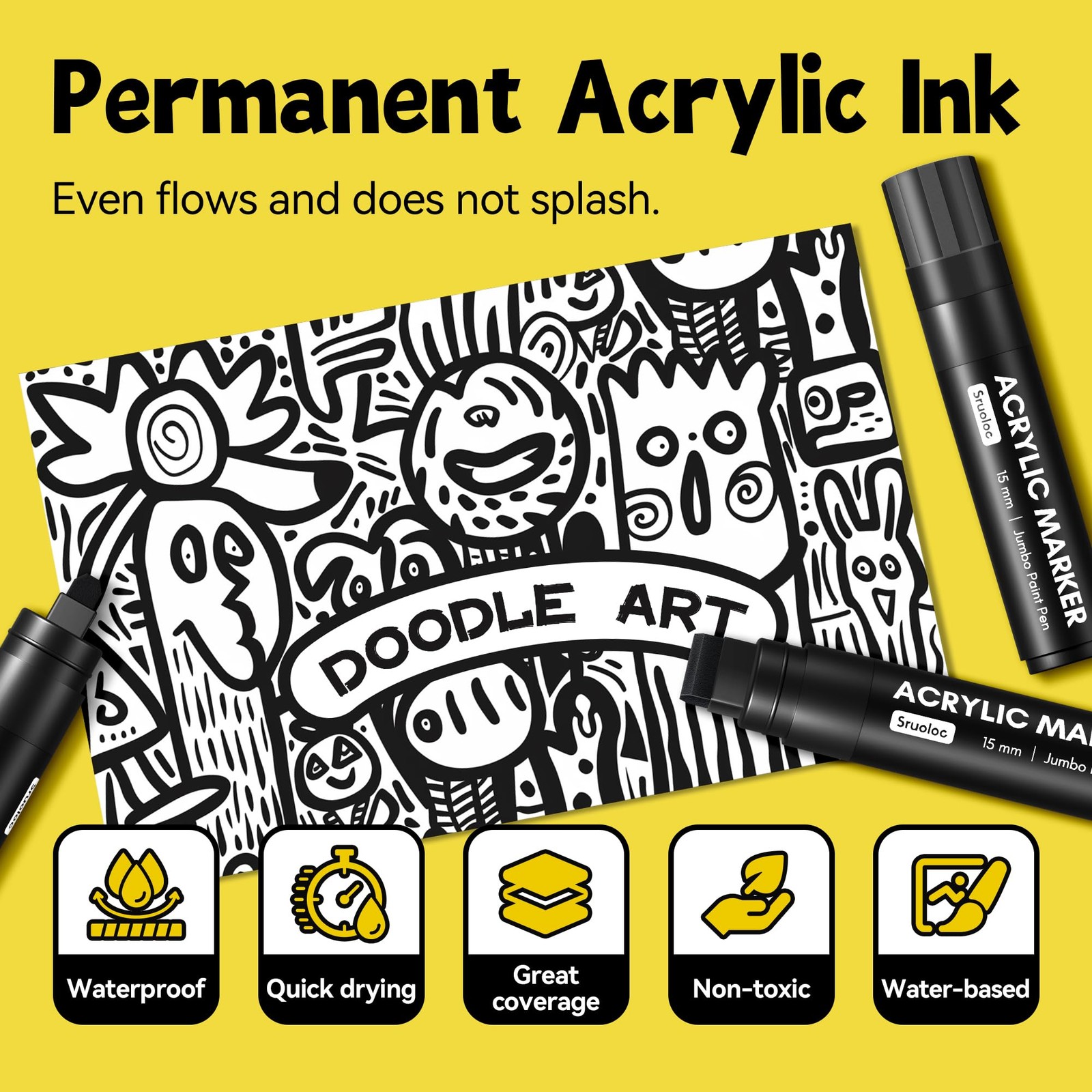 White Jumbo Permanent Markers 15mm Wide Tip Acrylic Paint for Rock Glass Wood 3