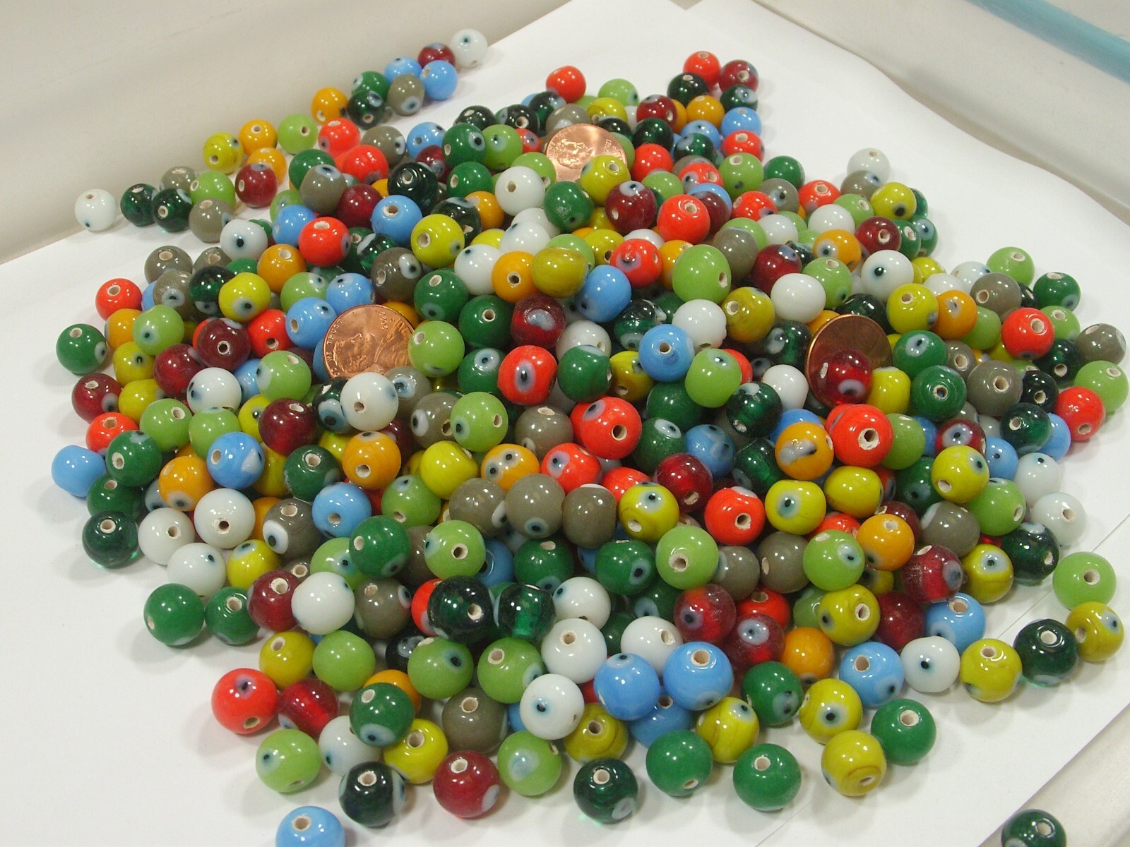 Two Pounds Multicolor Round India Handmade Evil Eye Glass Beads Bulk (RPC-15) ⭐
