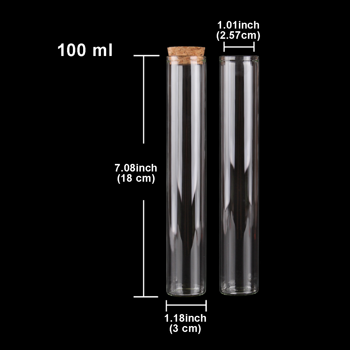 15ml-100ml Small Glass Test Tube with Cork Stopper Bottles Jars Vials 24 pieces