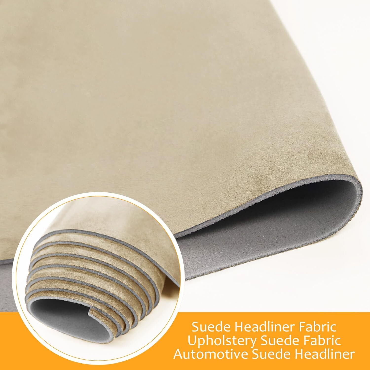60”W Beige Suede Headliner Fabric Foam Backed For Car Inner Roof Repair