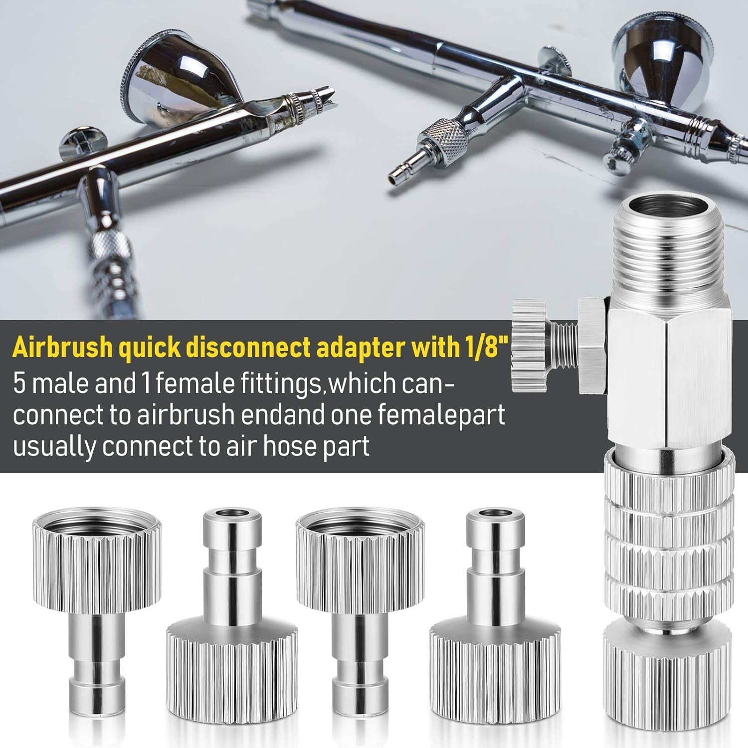 5 Pcs Airbrush Quick Disconnect Coupler Release Fitting Adapter Kit 1/8 Inch