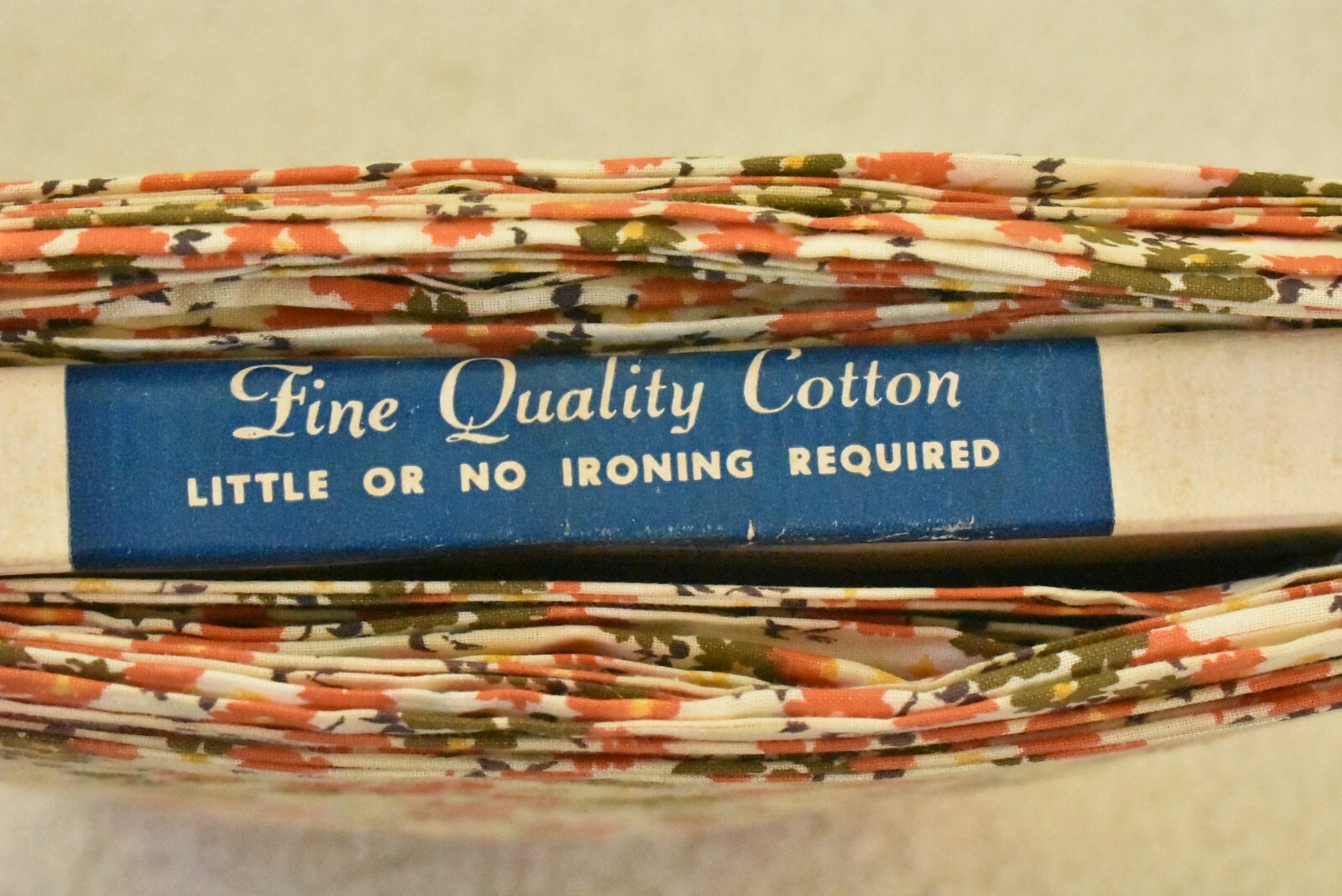 By 1/2 Yd, 35″ Wide, Vintage 1940’s-60’s, Orange &Olive Calico on Cream, B1690