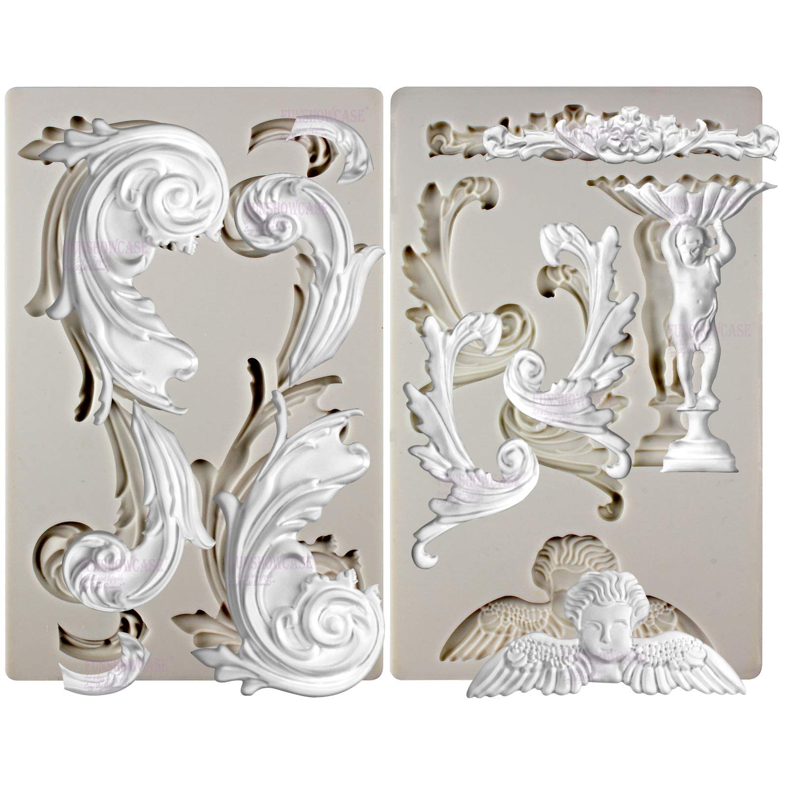 3-Count Silicone Molds – Baroque Curlicues, Cherub, Birdbath & Lace Designs