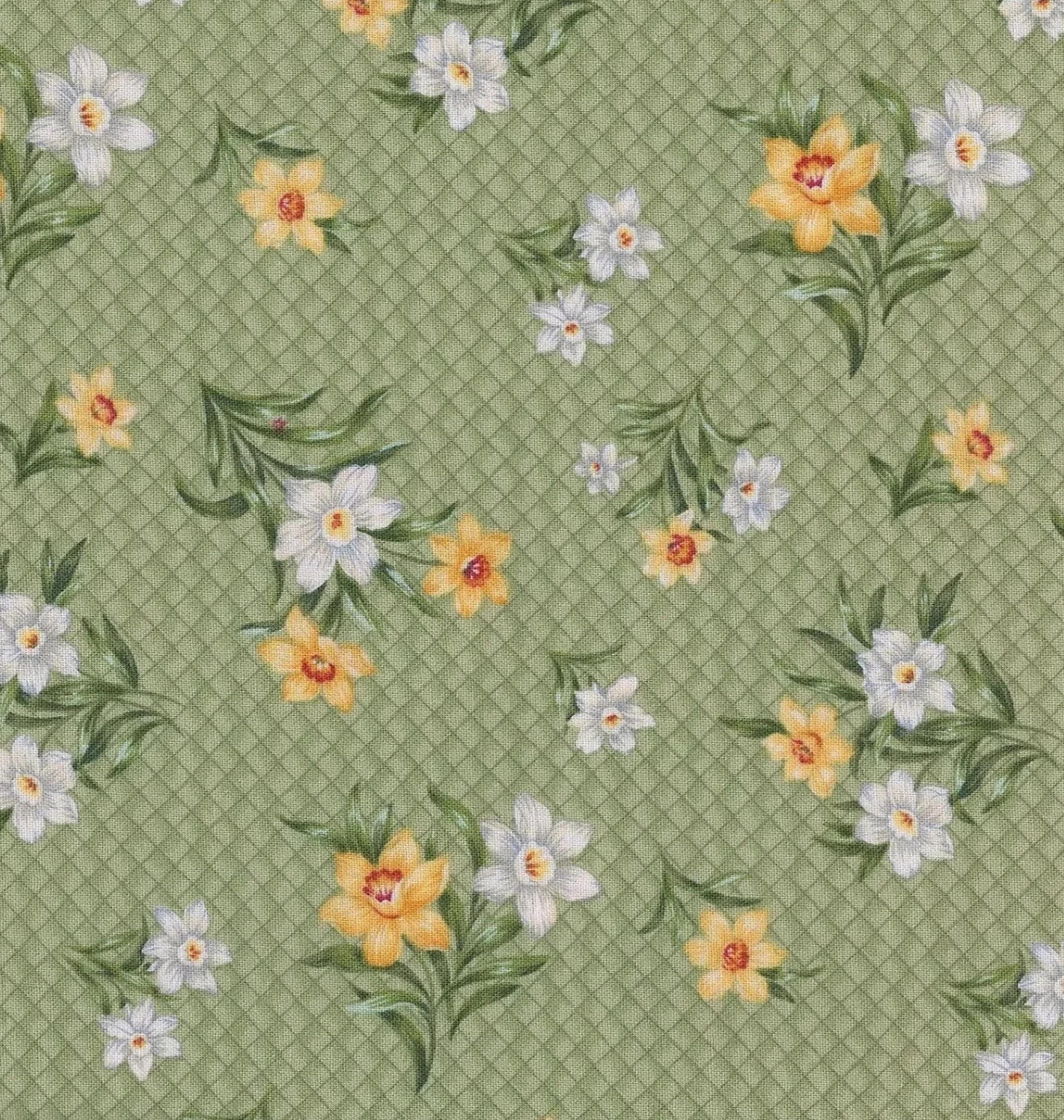 Flower of the Month December NARCISSUS GREEN Northcott Fabric By the FQ – 1/4 YD