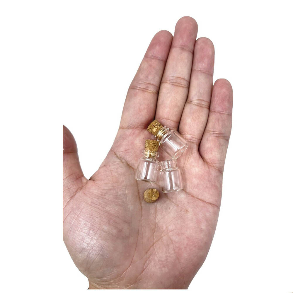Small Cork Stopper Clear Glass Bottles Empty Jars Vials Spell Pagan Pendant Lot