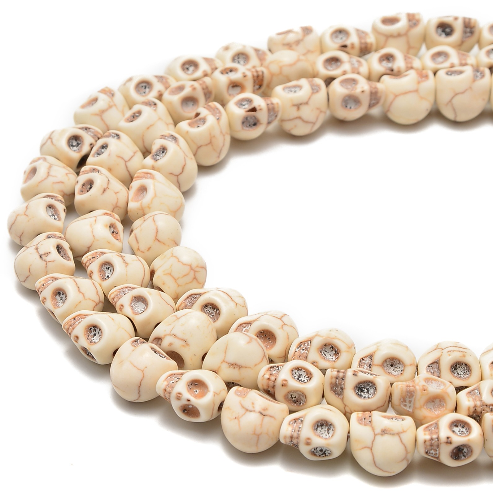White Howlite Turquoise Skull Beads 6x8mm 8x10mm 10x12mm 18x23mm 15.5″ Strand