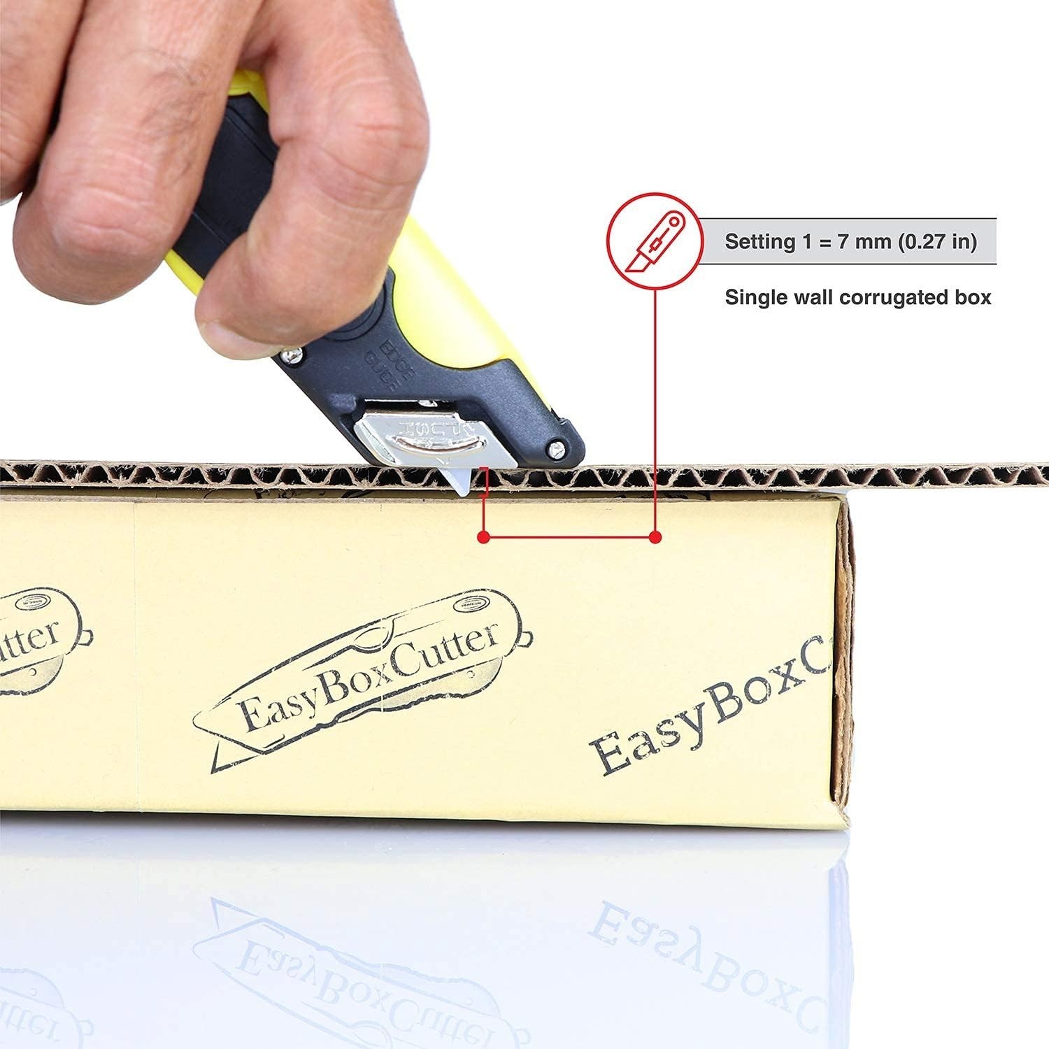 Modern Box Cutter, extra tape cutter at back Easy Cut 2000N 2 blades and holster
