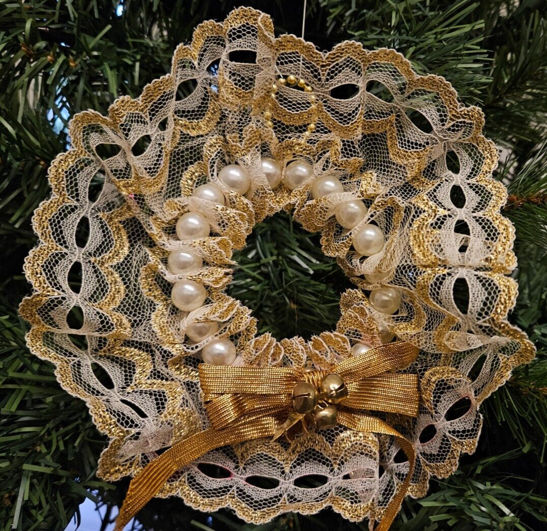 Bulk Spool 161 YDS Gold Natural Mylar Lace Trim 3″ Wide VTG Sewing Craft Ribbon