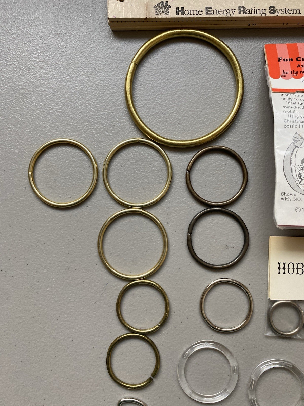 Craft Rings D & O Shapes Lot Of 34 Various Sizes Wood Metal Plastic Macrame NOS