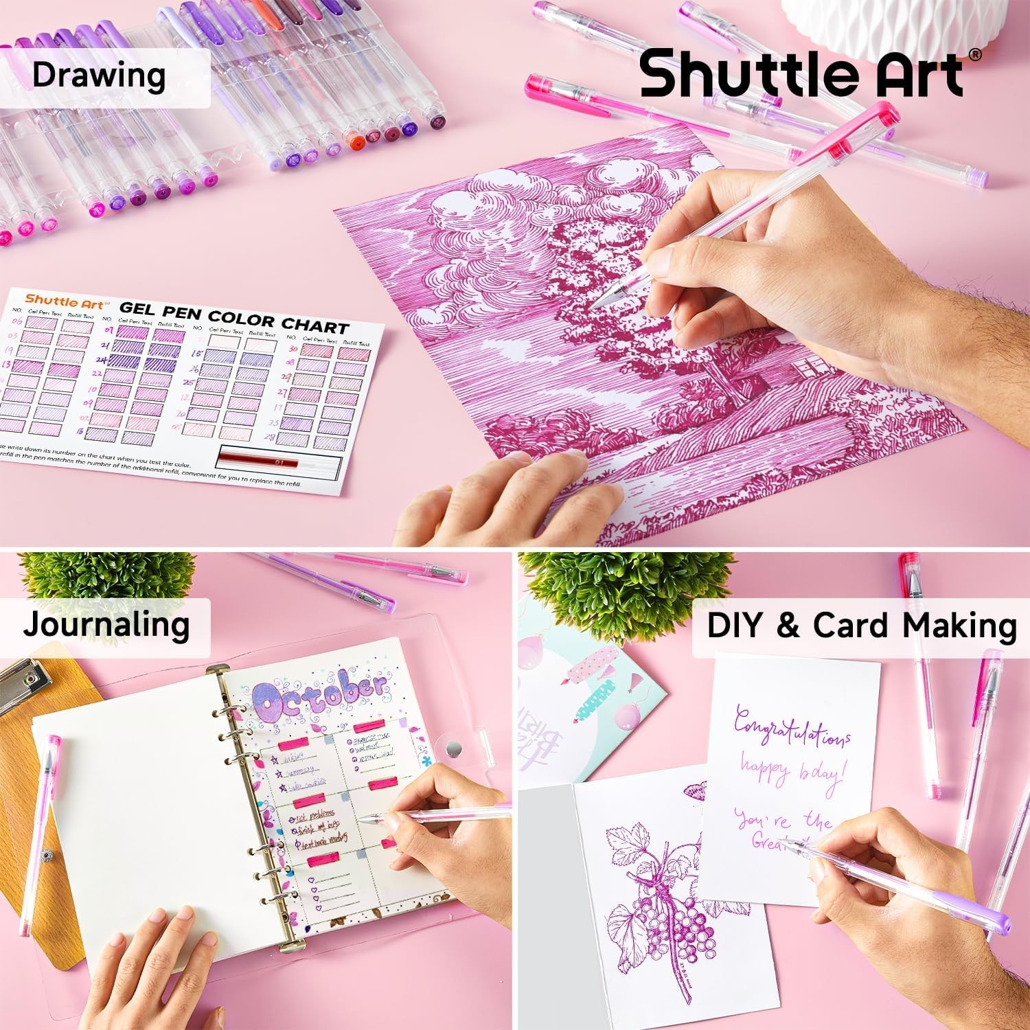 60 Pack Tone , Pink Purple Gel Pens with 30 Refills for Adults Coloring Books…