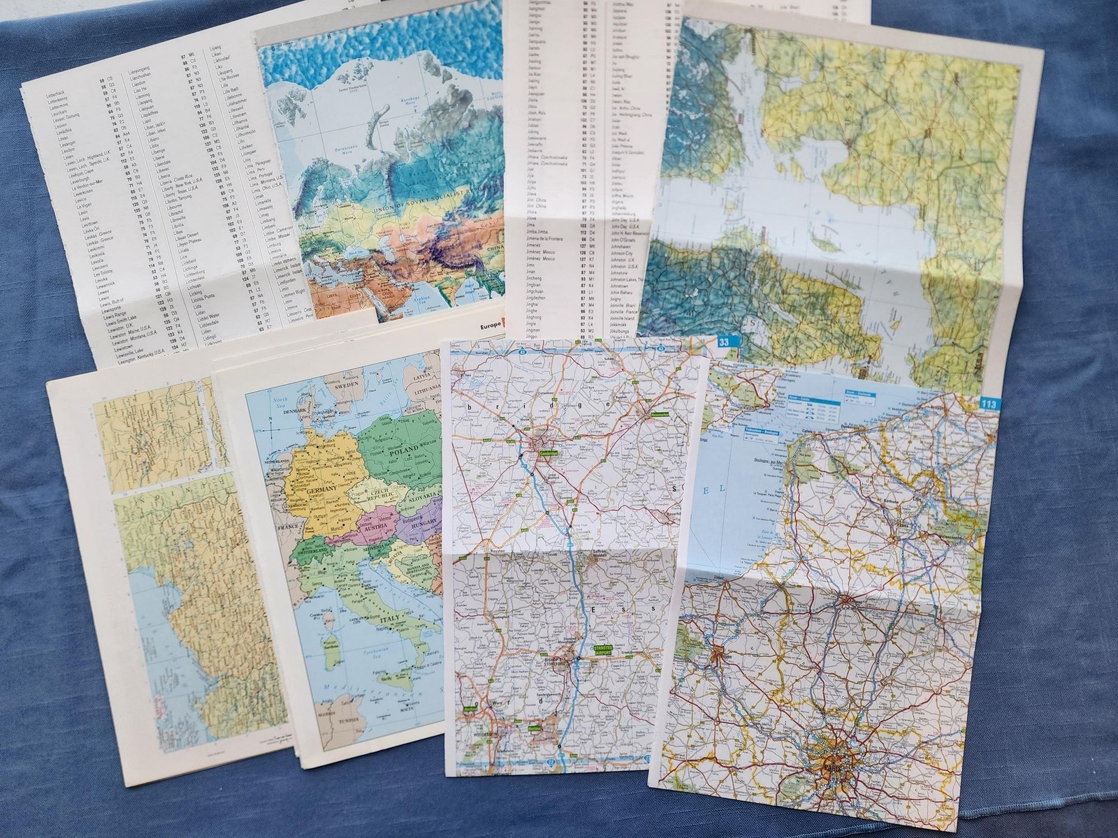 Vintage Map Ephemera Pack – Atlas Pages & European Road Maps