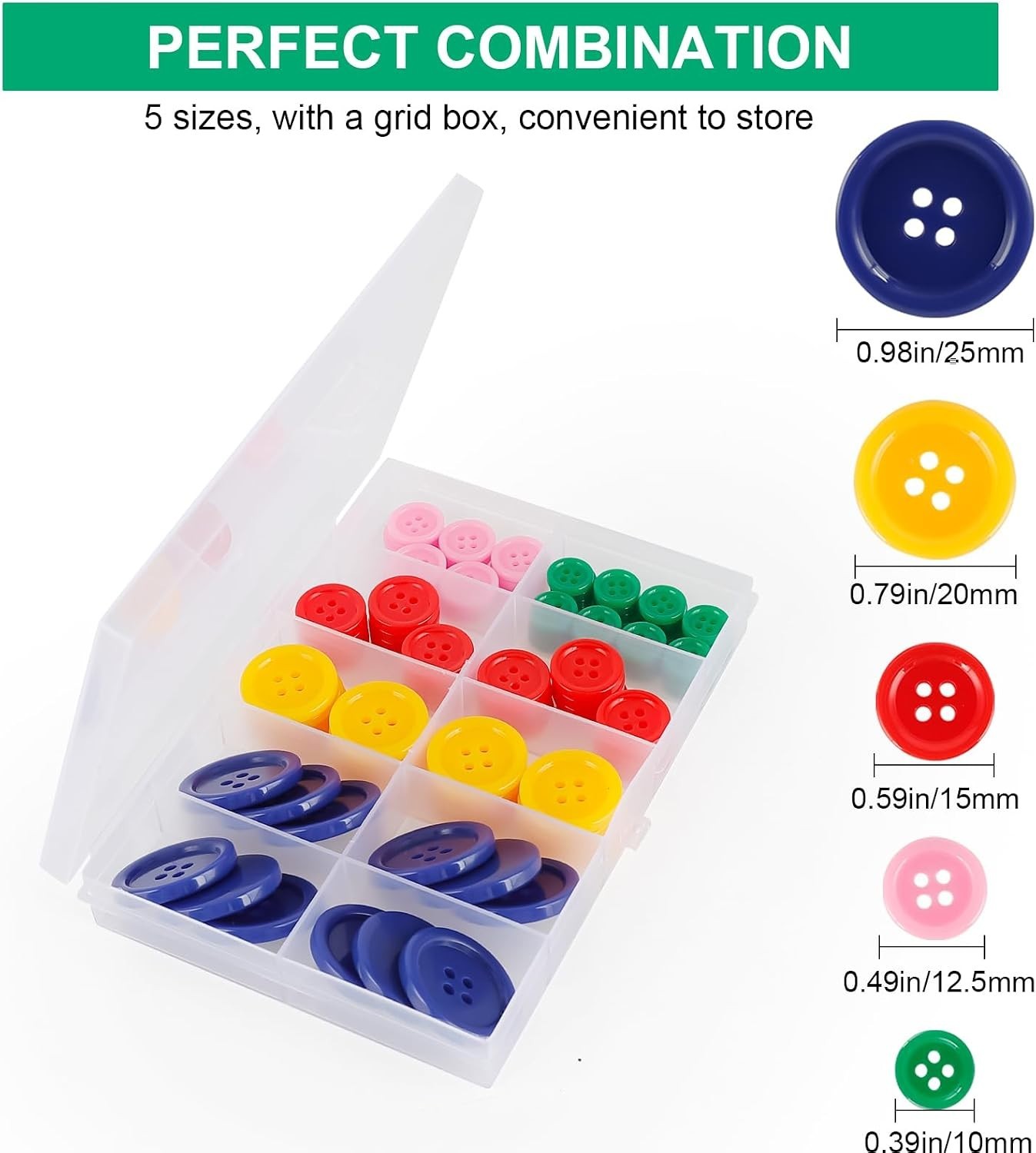 Creative 100 Pcs Colorful Eco-Friendly Sewing Buttons in 5 Versatile Sizes