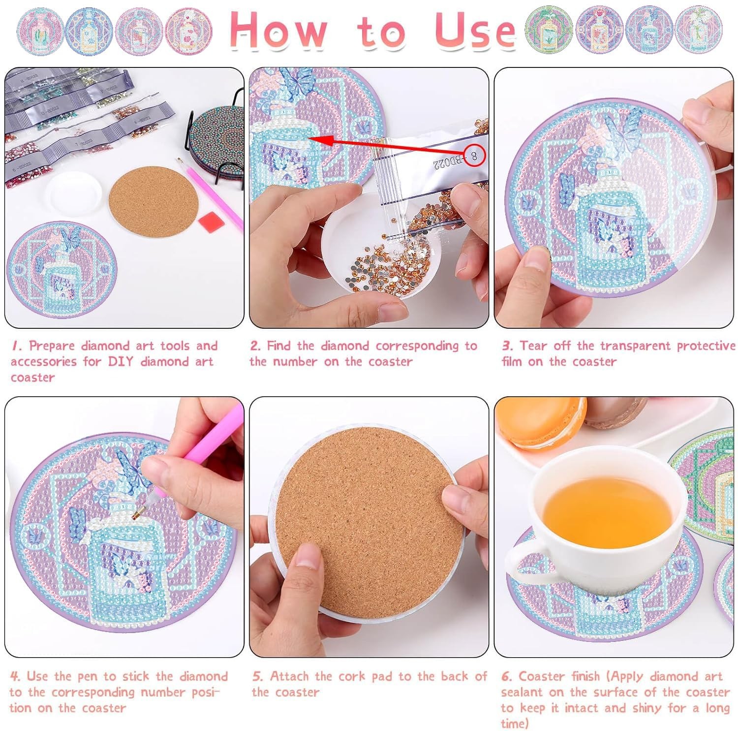 8 Pack Diamond Art Coasters Kits-Tarot Diamond Painting Coasters Kit Set with Ho