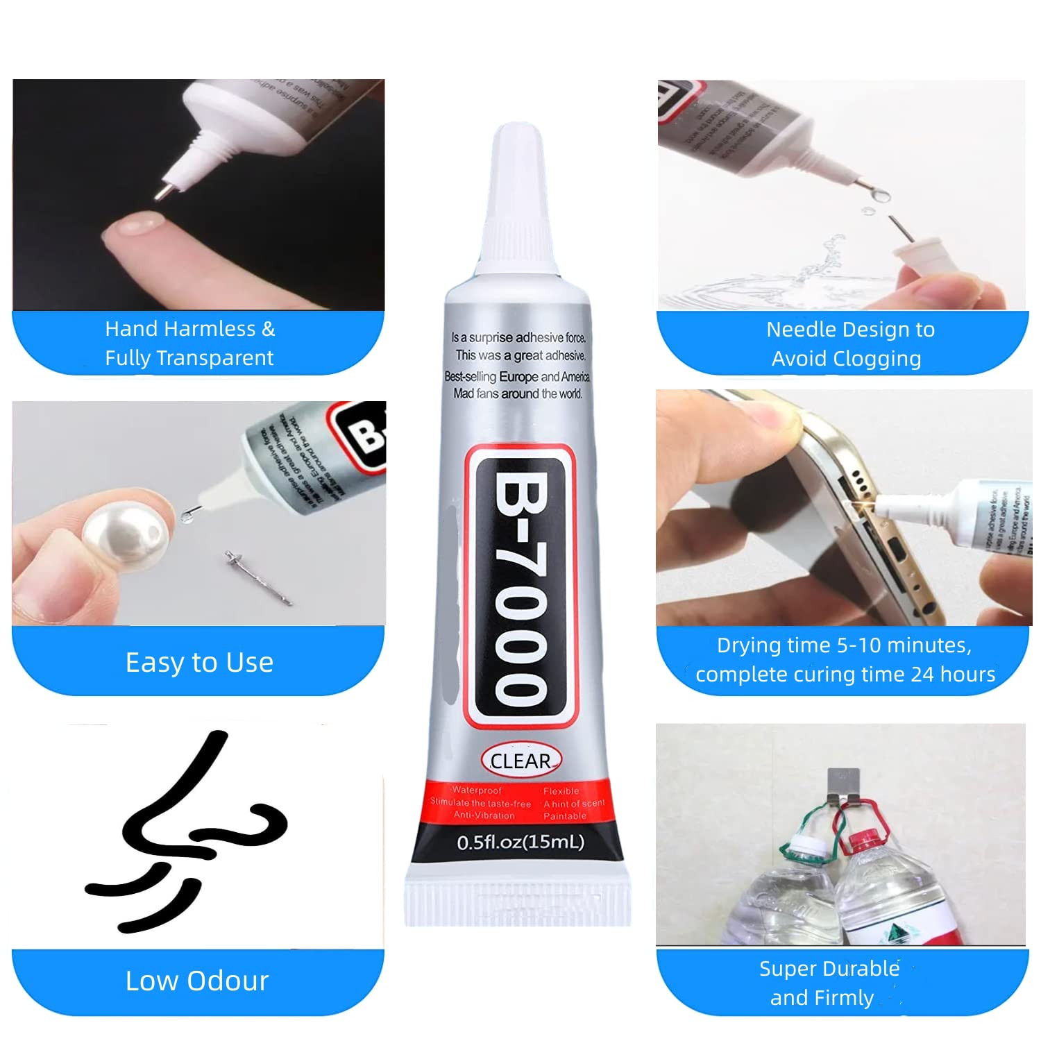 B7000 15Ml Clear Acrylic Super Glue, Gel, Waterproof, Flexible, Anti-Vibration,