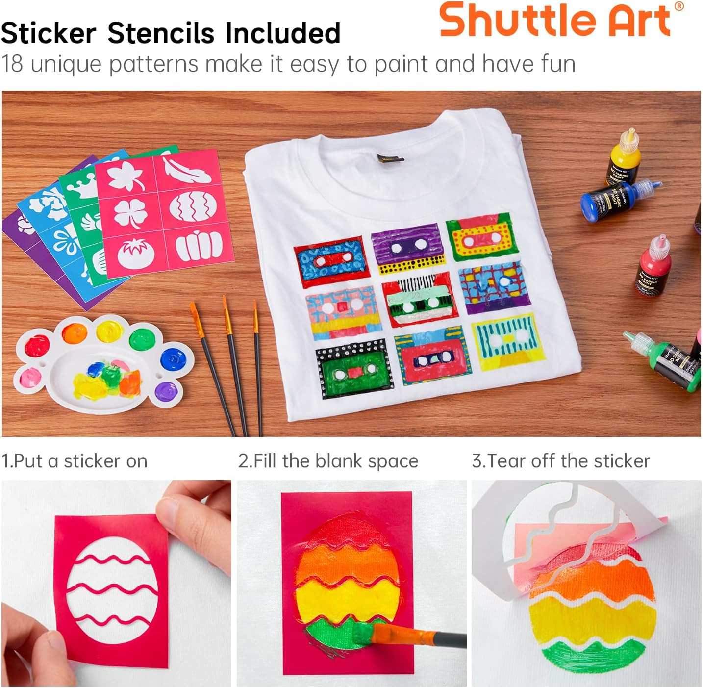 Fabric Paint, 24 Colors 3D Permanent Paint with Brushes Palette Pen Fabric Sheet
