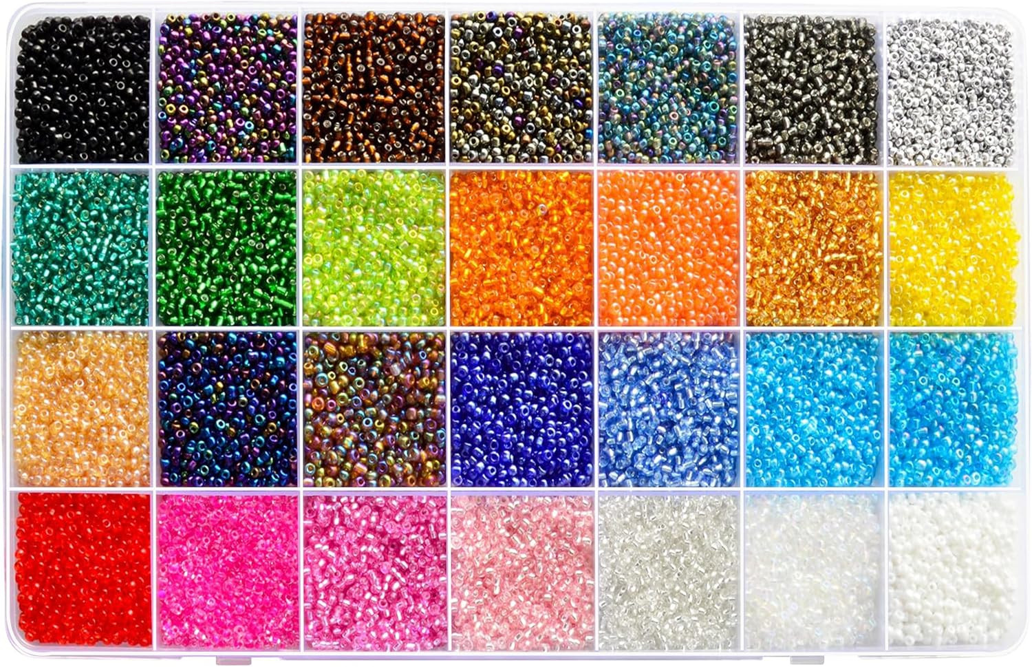26000PCS 2Mm Glass Seed Beads Kit – 28 Assorted Colors Small Beads Set for Jewel
