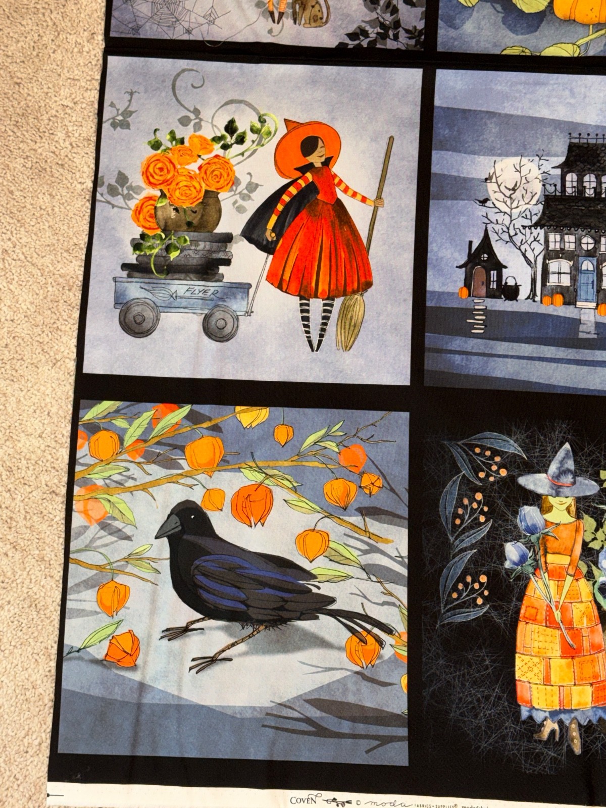 MODA Gothic Halloween COVEN 100% cotton fabric panel 24×44 – 8 blocks & border