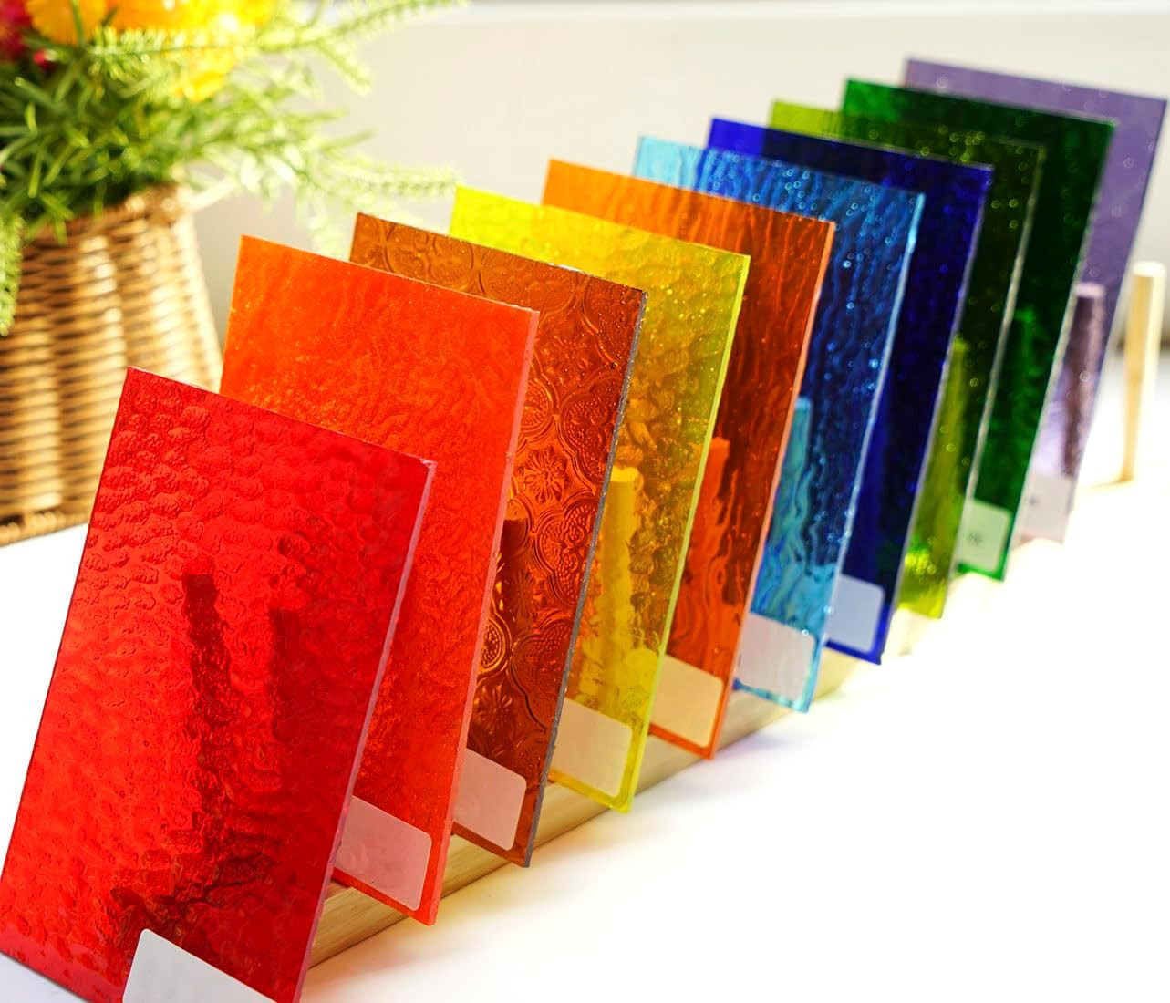 10 Sheets Bright Variety Transparent Textured Stained Glass Sheets Pack, 4 X 6 I