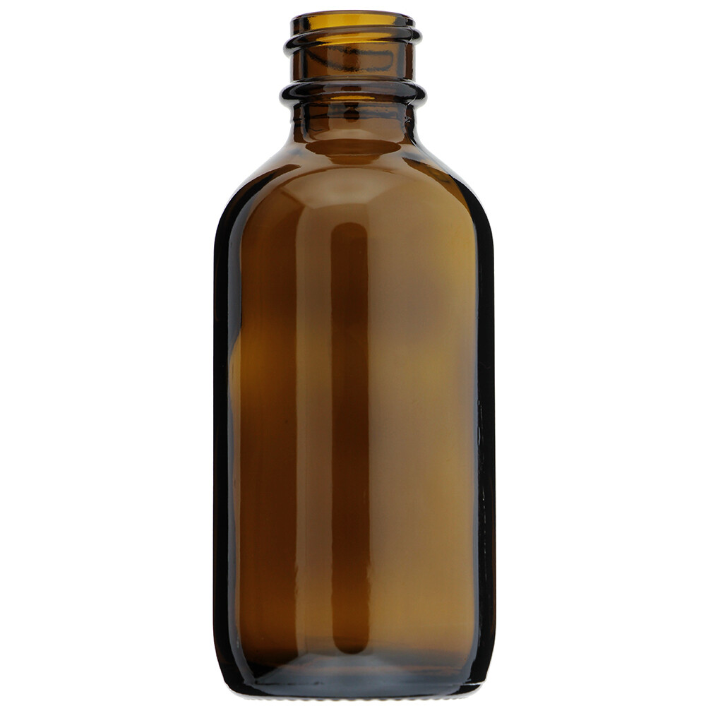 2 OZ 60 ML AMBER BOSTON ROUND GLASS BOTTLES WITH CONED CAPS 12 24 72 144 288