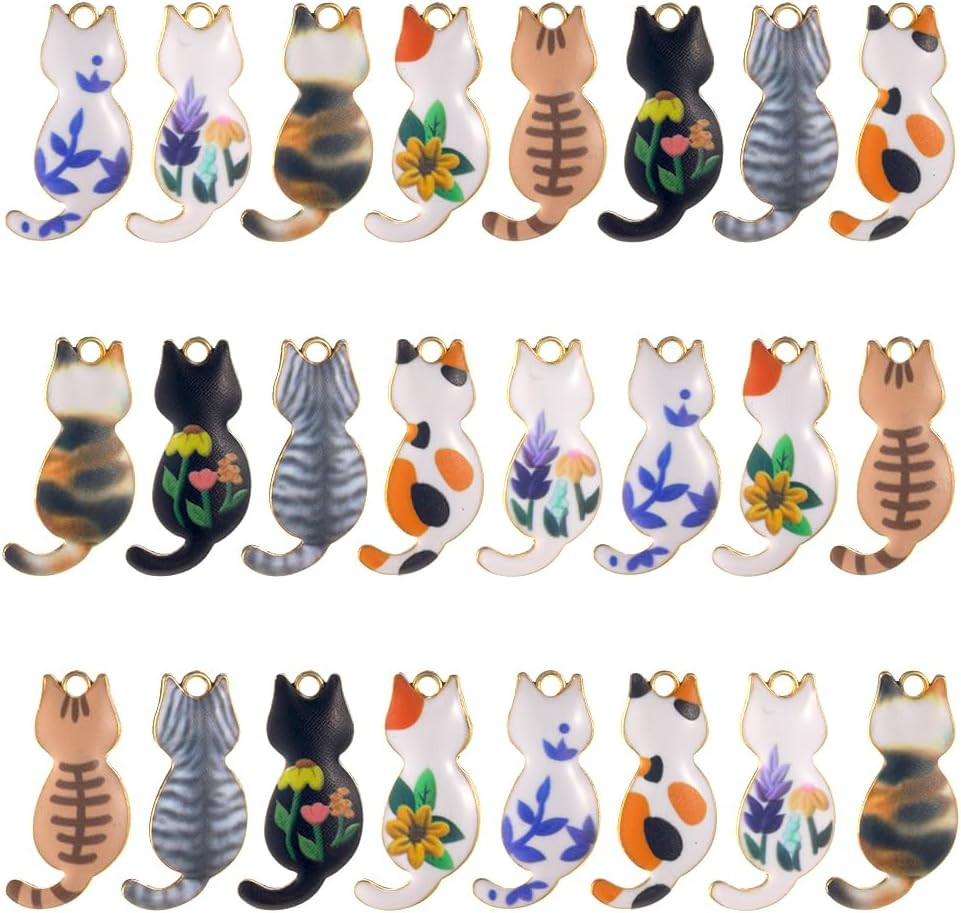 1 Box Cat Charms Bulk Pet Charms Kitty Charm Black Cat Kitten Animal Enamel C…