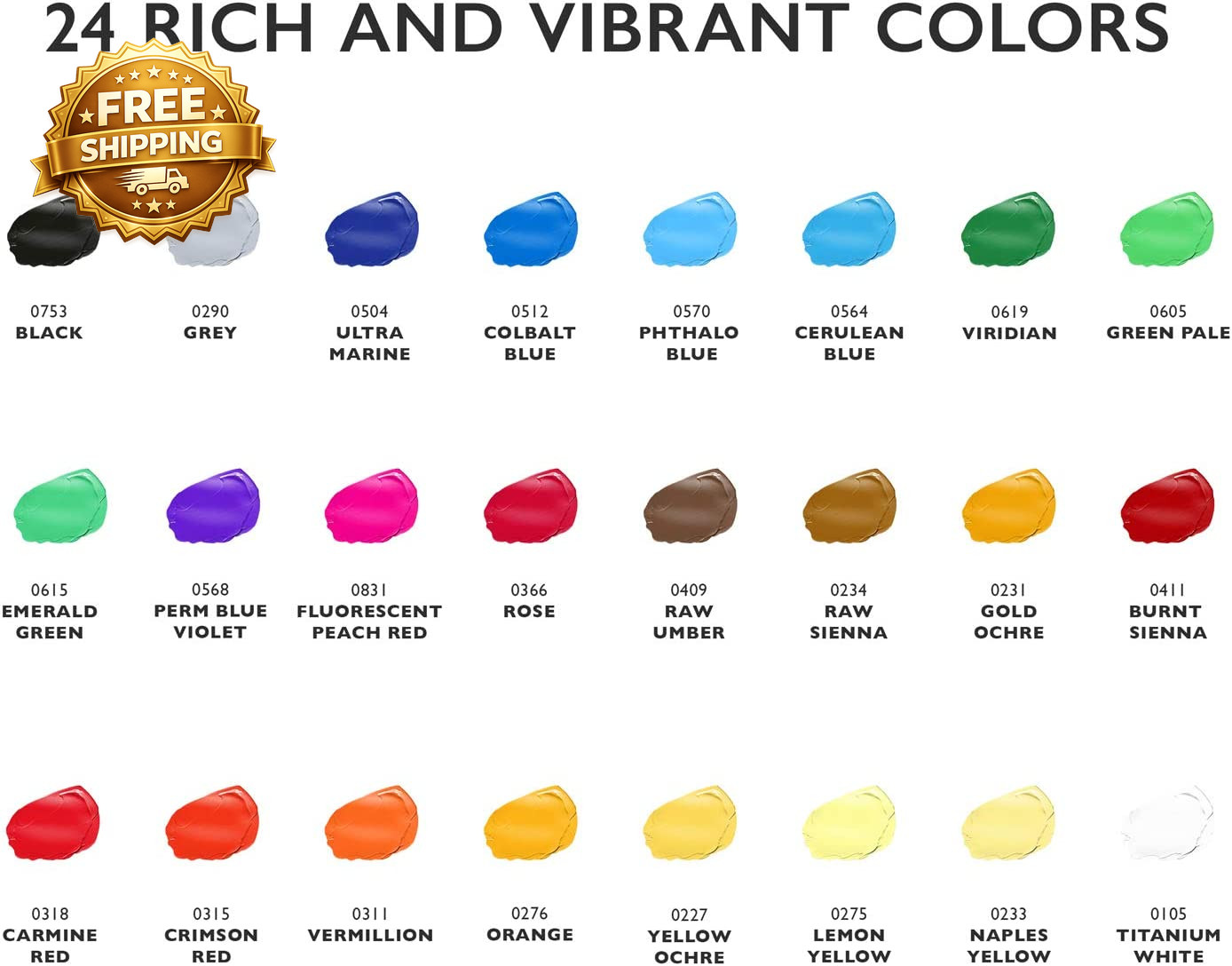 Acrylic Paint Set Canvas Art Paints 24 Colors Perfect Paint Finish (0.41Oz 12 Ml