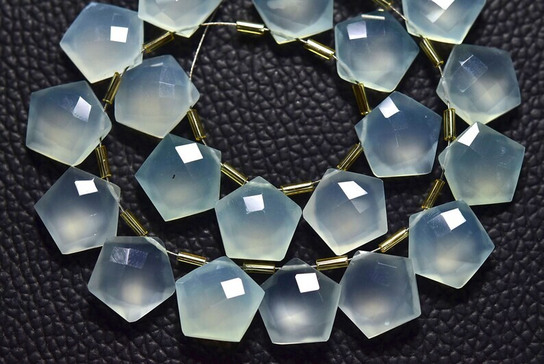 Aqua Chalcedony Beads 8 MM Briolettes Beads 10 pcs Faceted Pentagon Shape Beads
