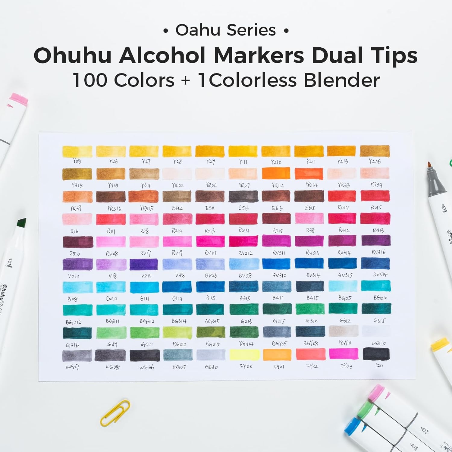 Ohuhu 100 Colors Dual Tip Art Markers, Permanent Marker Pens Highlighters