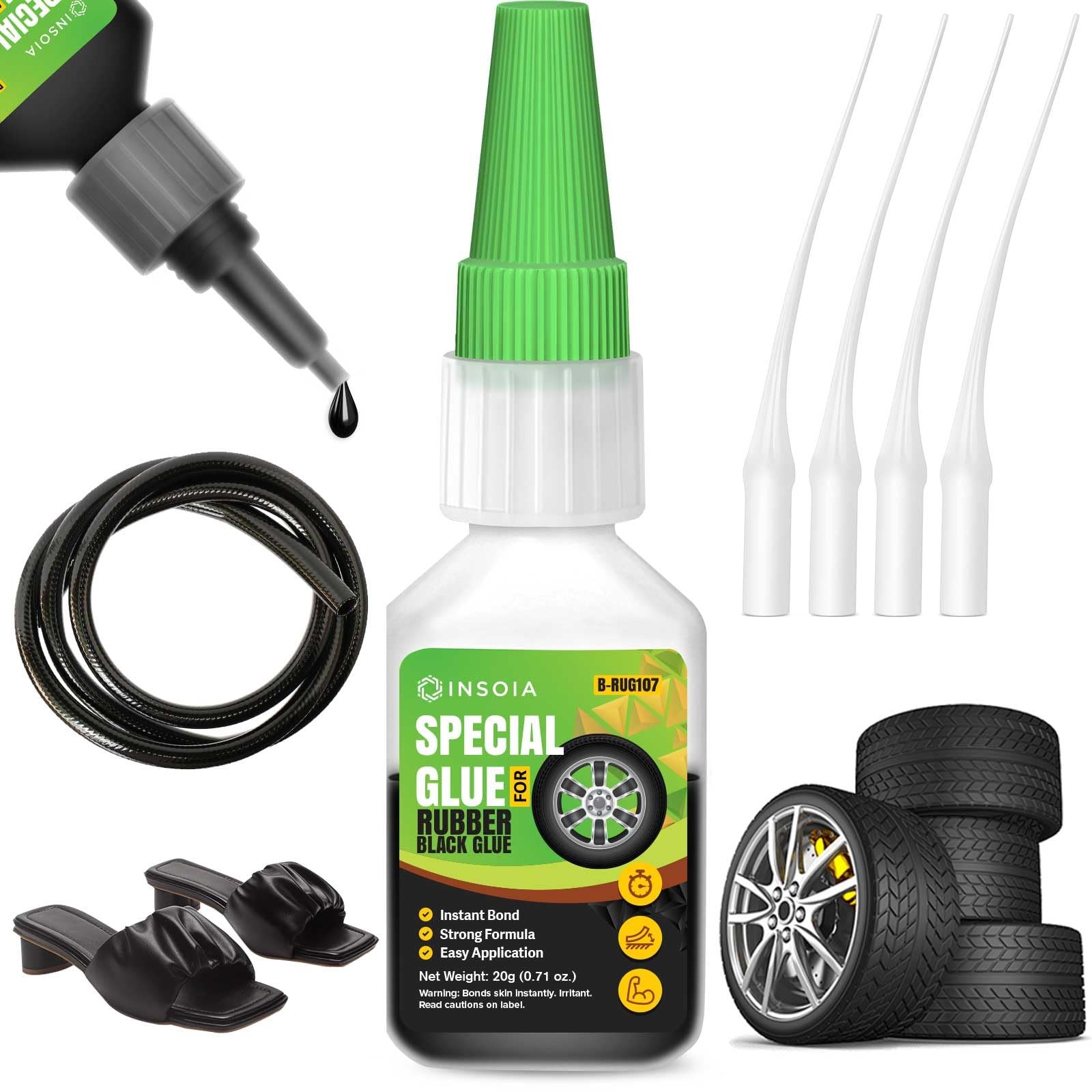 Black Rubber Glue, 20g Heavy Duty Rubber Adhesive for Tire, Tube, Shoes, Plas…