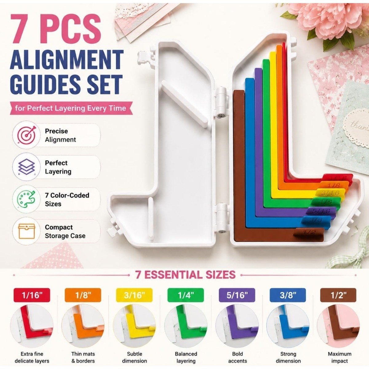 7 Size Paper Craft Alignment Guide Set Color Border Spacing Tool for Card Making