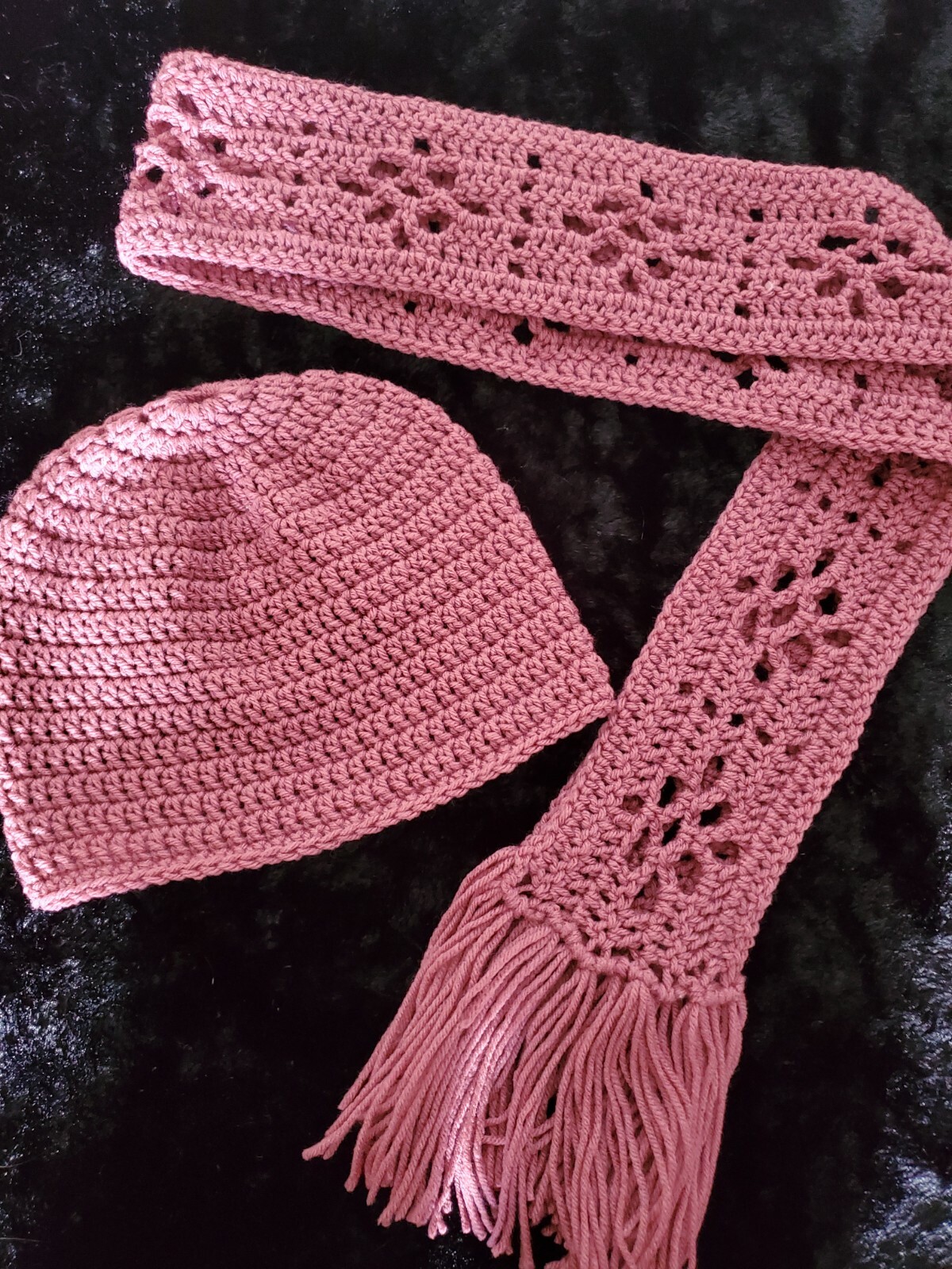 Adult Unisex Handmade Crochet Hat Beanie and Scarf Set Mauve Color