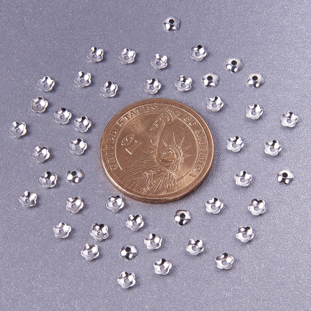 PH Pandahall 650pcs Silver Flower Bead Caps Metal Spacer Beads