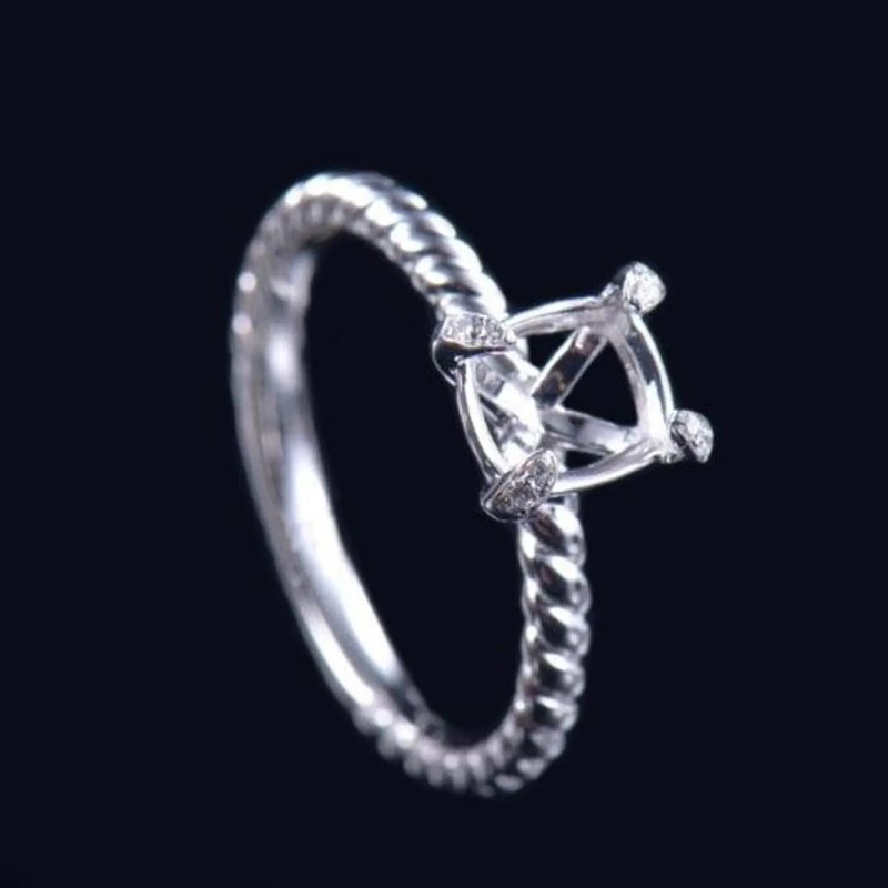 8×6 MM Cushion Semi Mount Ring 925 Sterling Silver Cable Twist Solitaire Blank