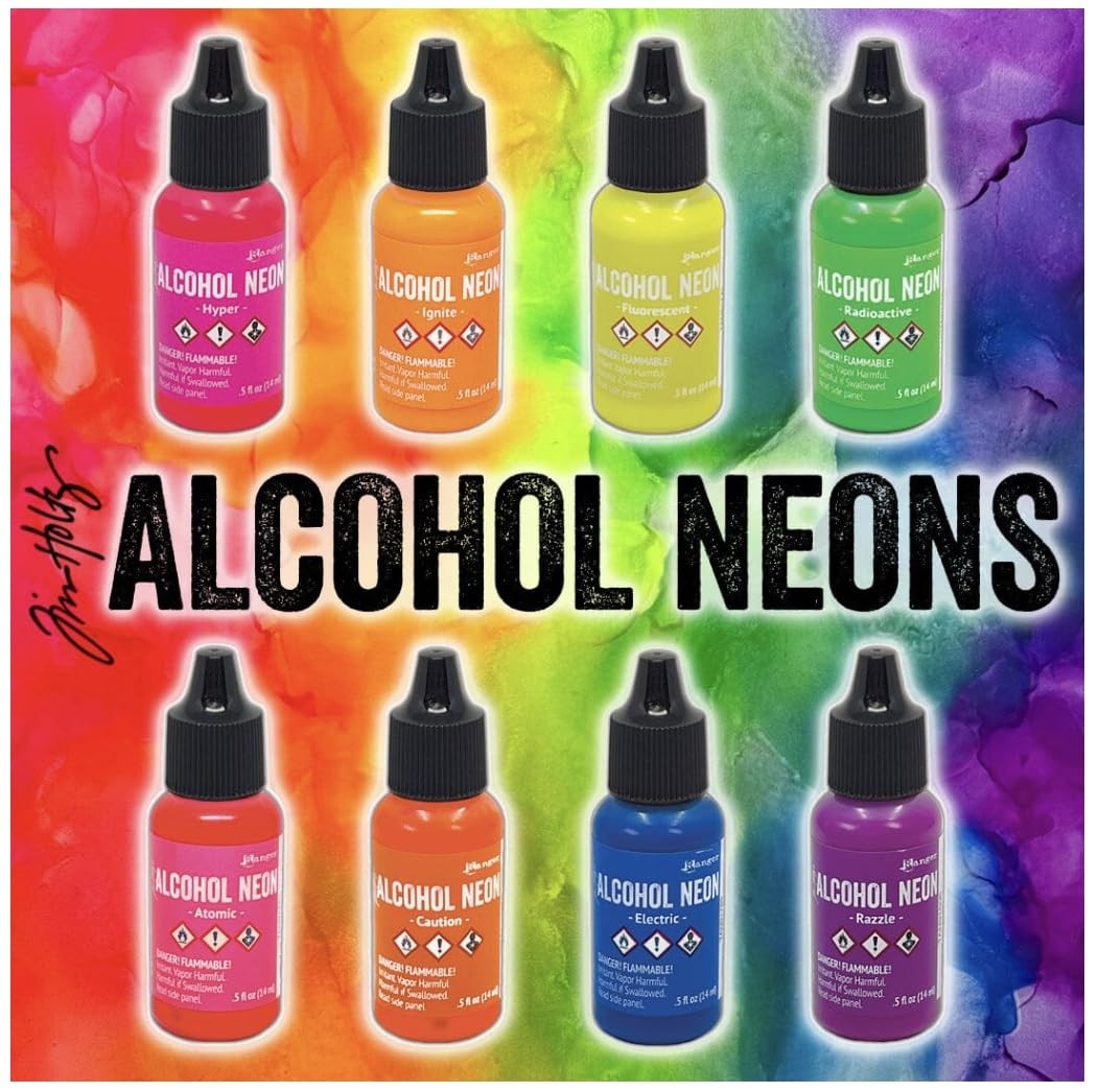 Tim Holtz Alcohol Neons, 8-Pack Ink Set with 0.5 fl oz Blending Solution