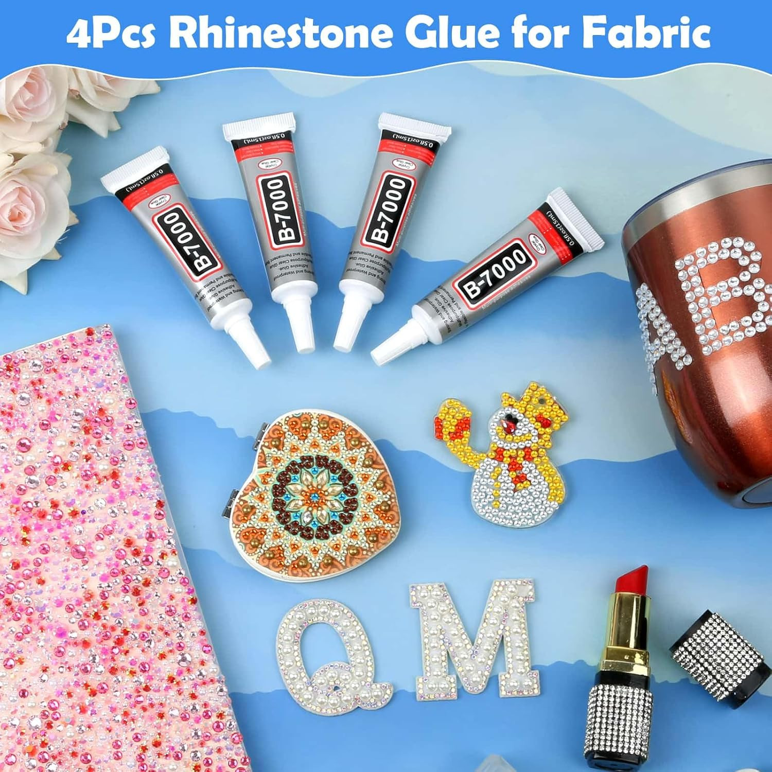 B7000 Glue Clear for Rhinestones, 4Pcs 15Ml Strong Adhesive B-7000 Jewelry Bead