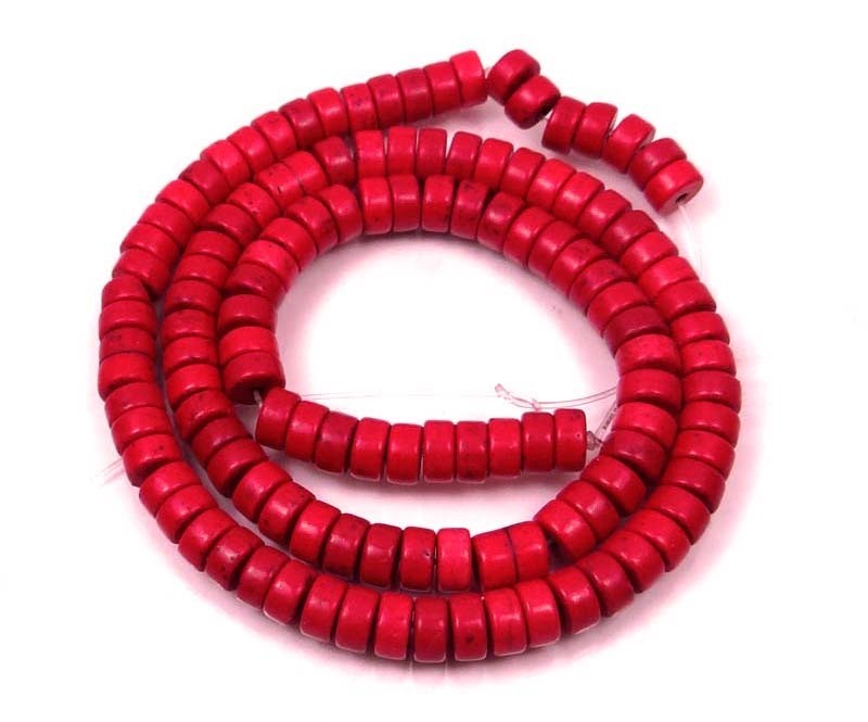 6mm Turquoise Heishi Rondelle Beads 16″ – Red