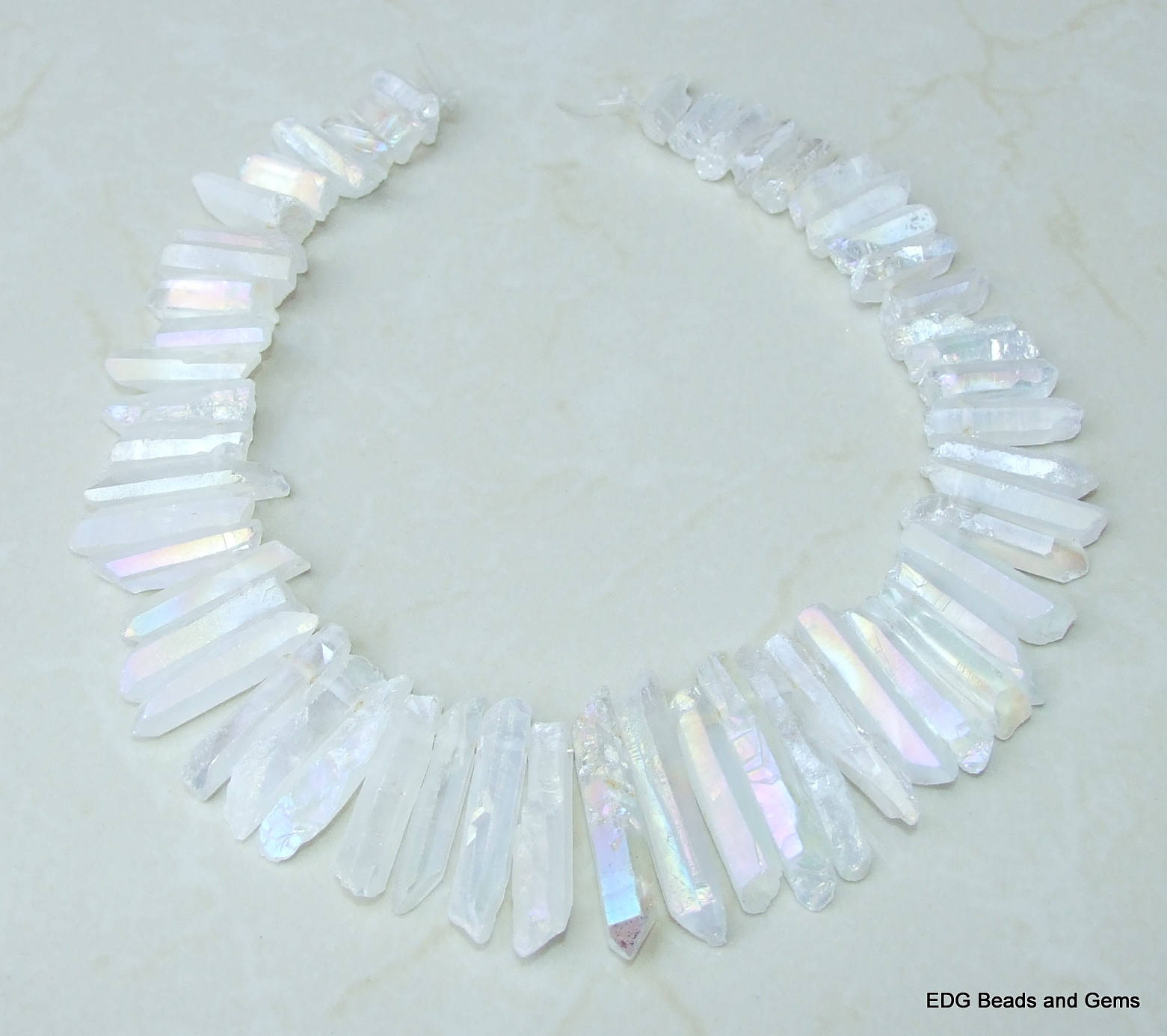 Clear AB Titanium Quartz Crystal Points Strand Raw Rough Pendant Beads Healing