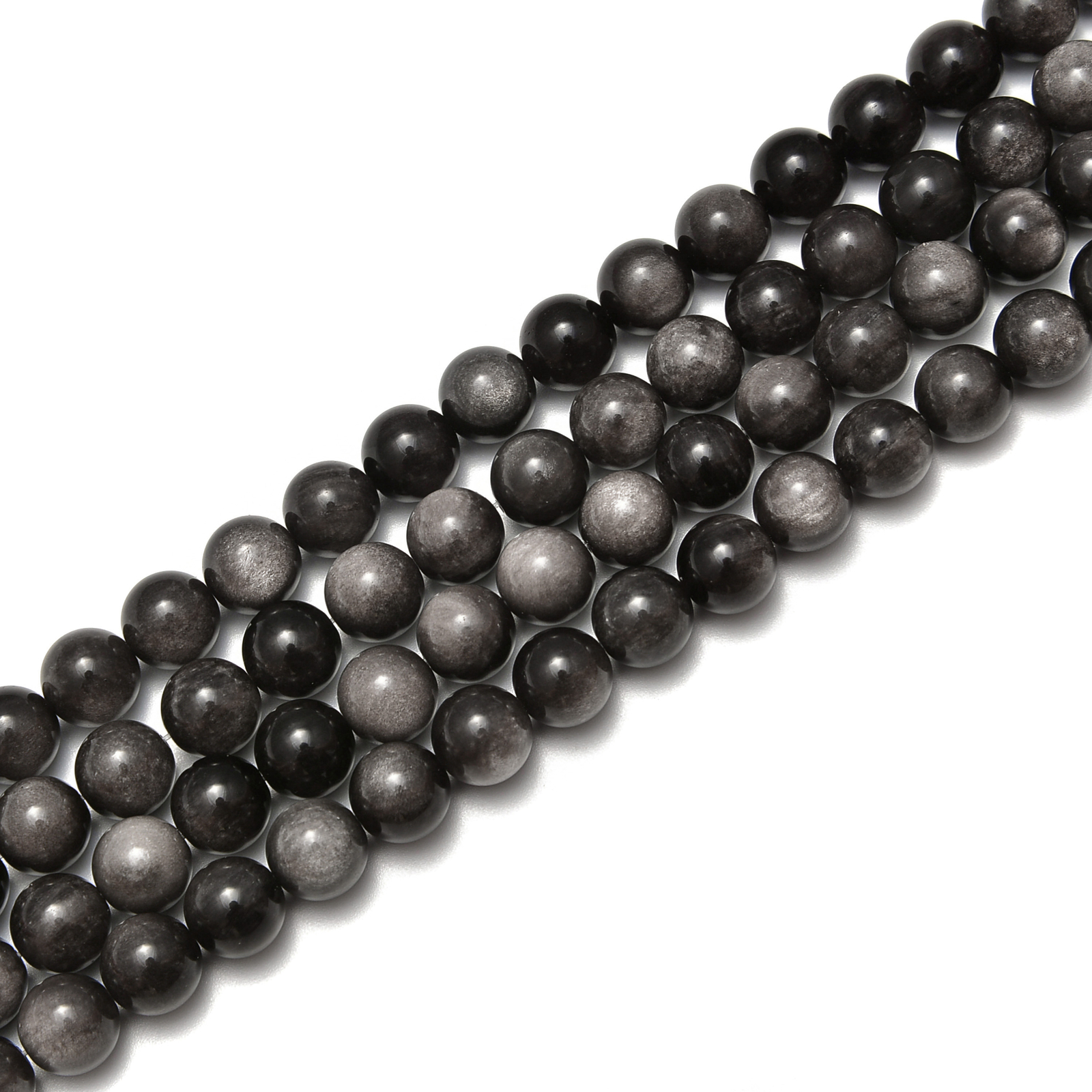 Silver Obsidian Smooth Round Beads Size 6mm 8mm 10mm 12mm 15.5” Strand