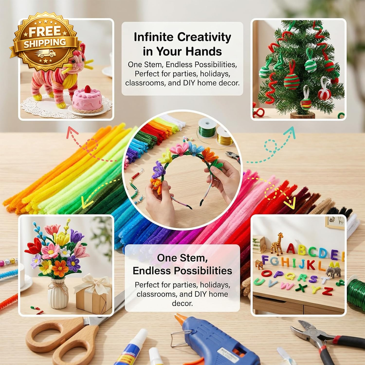 Pipe Cleaners for Crafts 200 PCS 20 Colors 200 Chenille Stems in 20 Colors