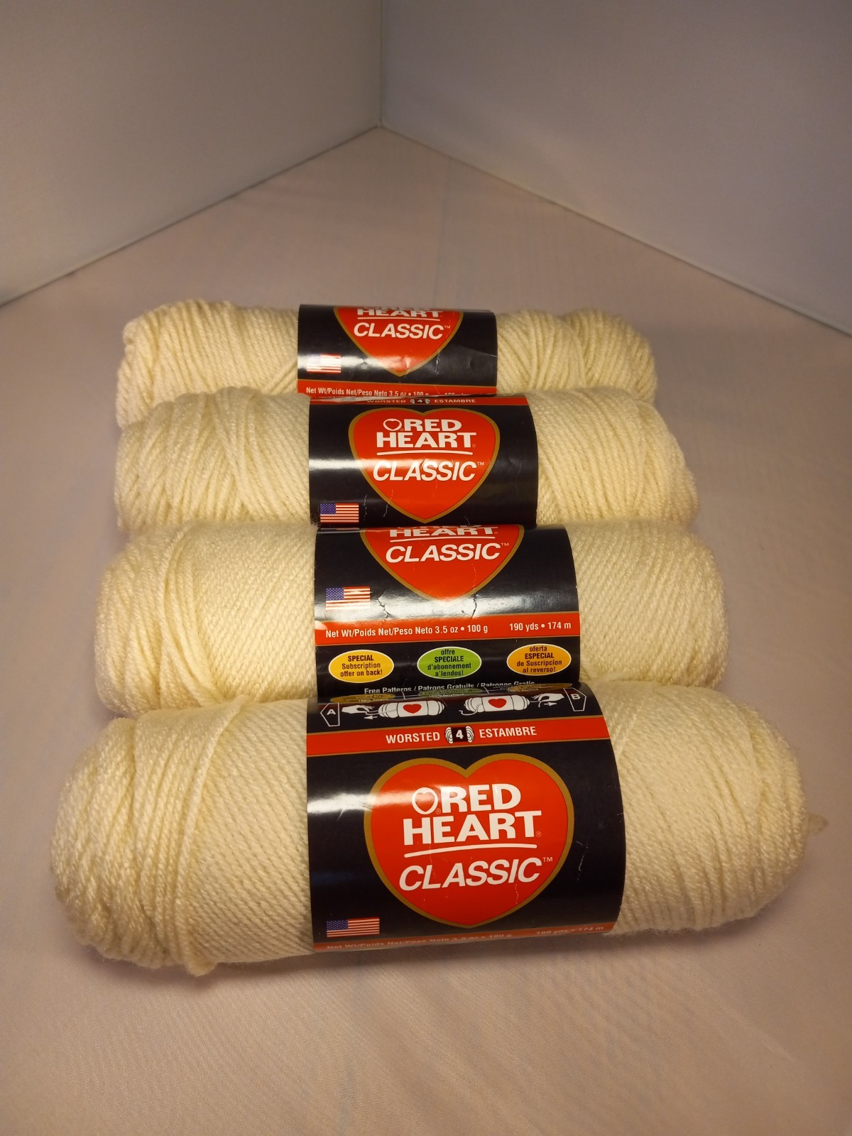 Red Heart Classic Yarn 3 New Old Stock Skeins, 1 Partial, Same Dye Lot