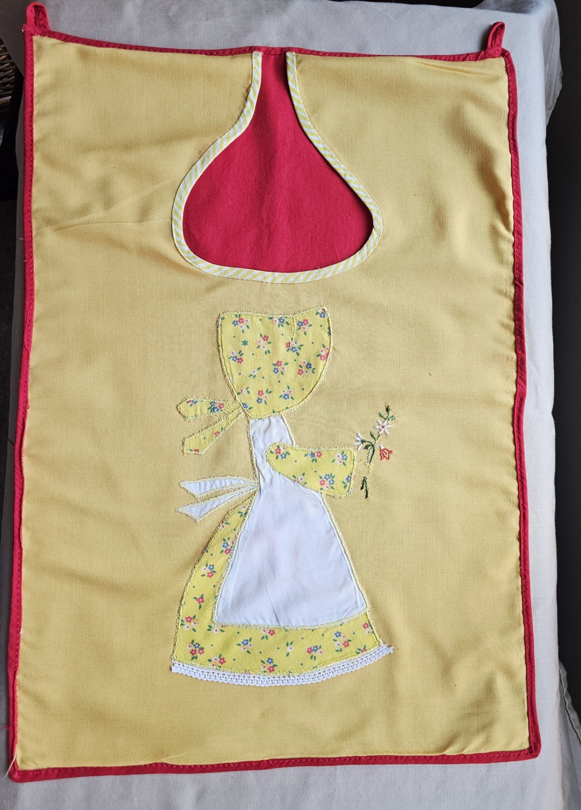 Vintage Red And Yellow Sunbonnet Sue Clothespin Bag Handmade