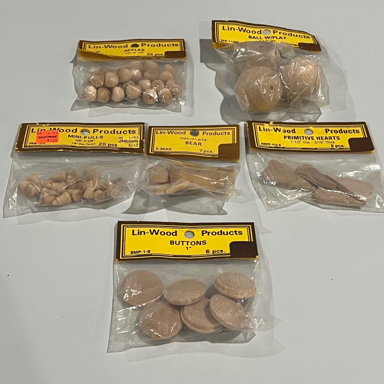 Lin-Wood Products Wooden Craft Pieces Mixed Lot of 6 New Old Stock USA
