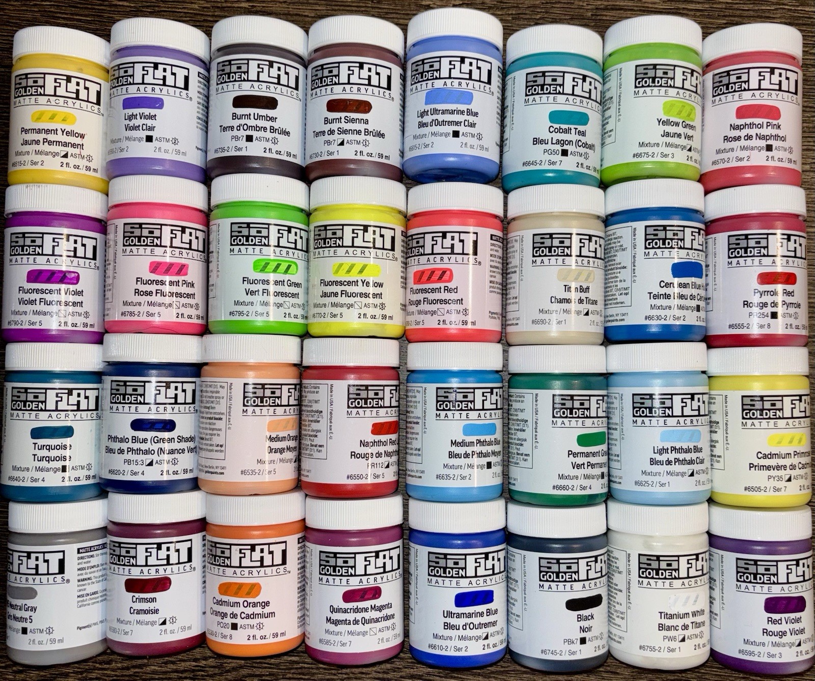 Golden 32 SoFlat Matte Acrylics Paint Jar 2oz Bottle Set NEW Art brush Canvas