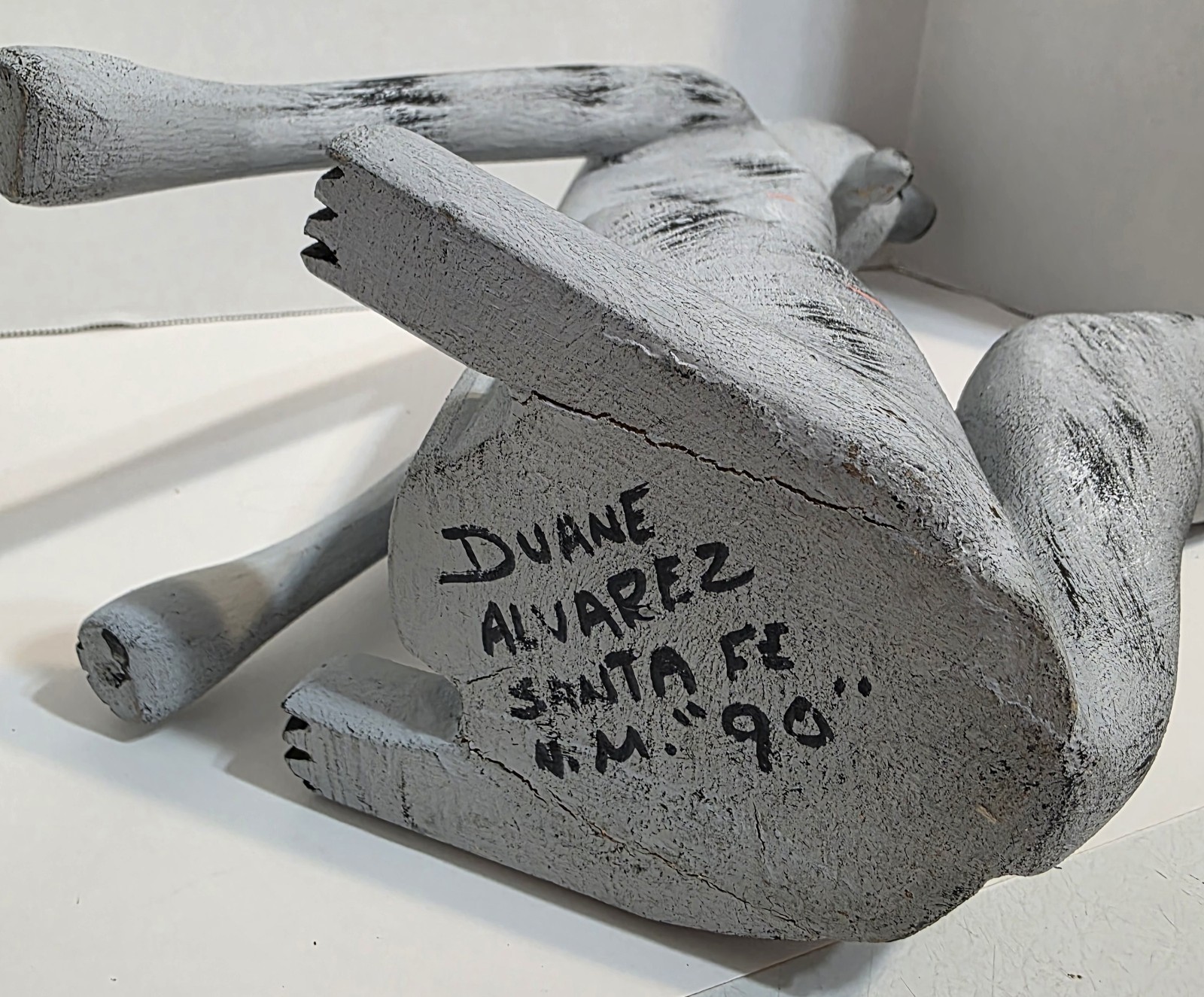 Rare 1990 Wood Carving DUANE ALVAREZ Coyote New Mexico Signed Folk Art