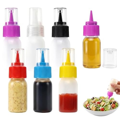 6 Pcs Plastic Squeeze Bottles – Leak Proof Condiment Bottles Set with Colorful