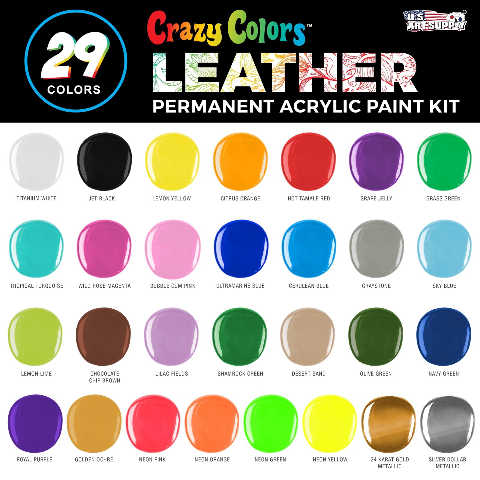 Acrylic Leather and Shoe Paint Kit, 29 Colors, Deglazer, 4-Piece Brush Set – 1 o