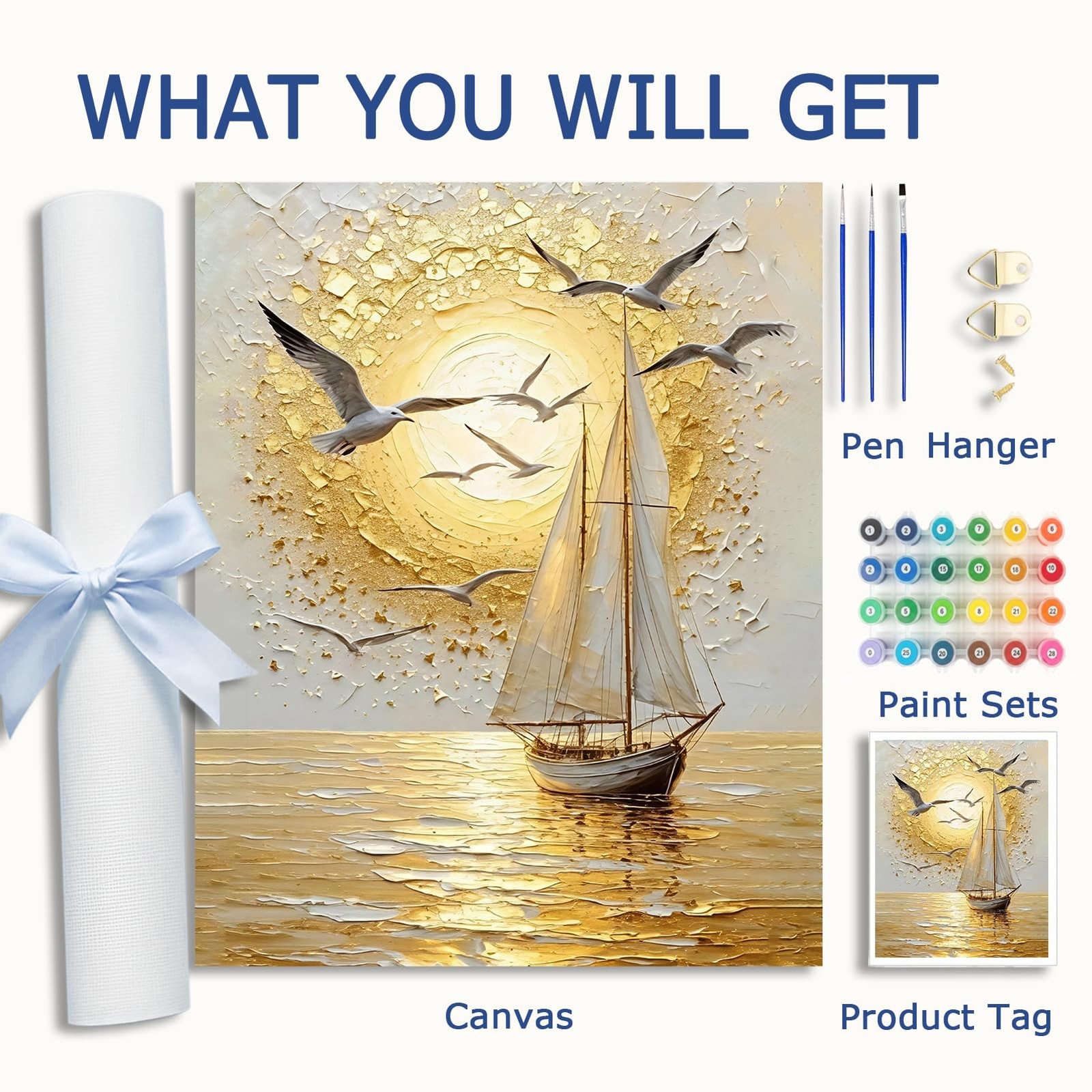 AuraDraw Sailboat DIY Paint by Numbers for Adults, Sail 16×20 inches, TG002