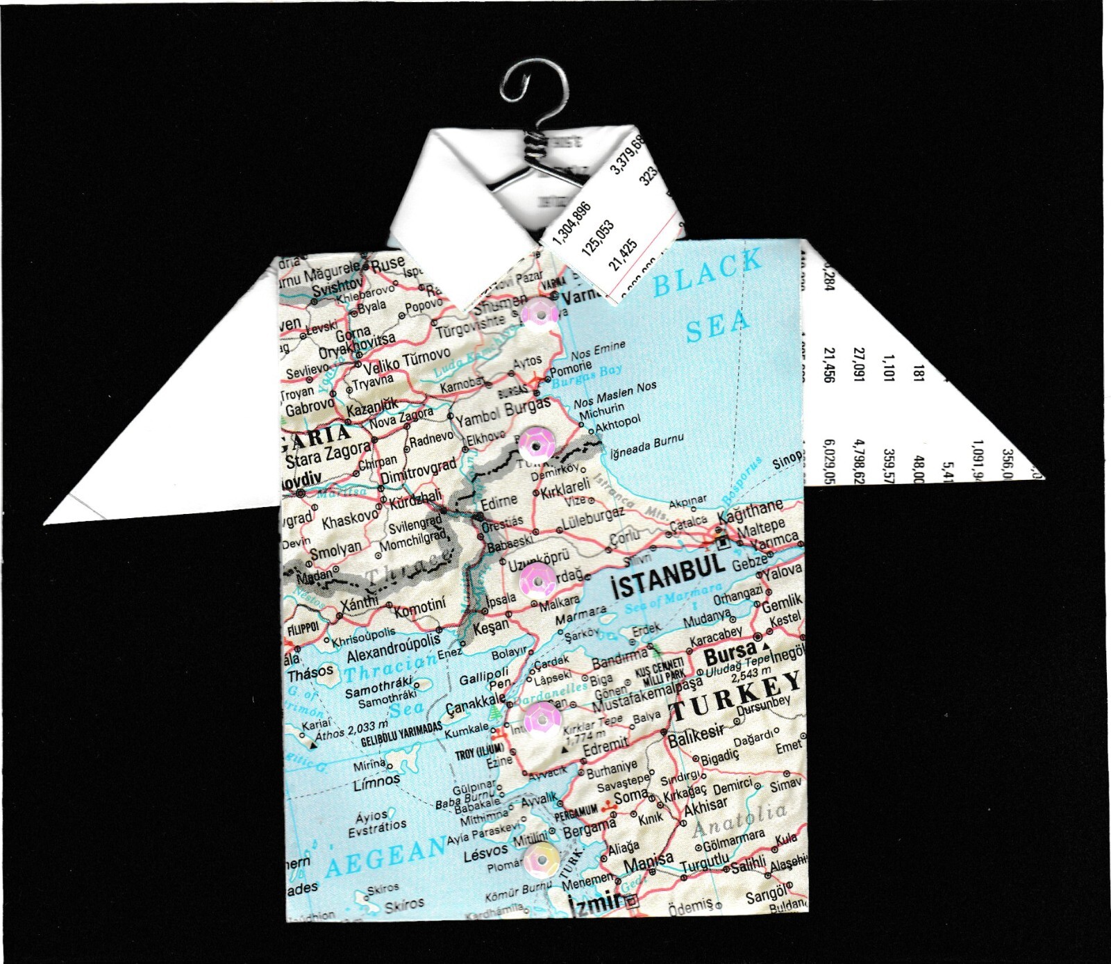 Origami Map Shirt Turkey, Bulgaria, Istanbul, Izmir, Bursa, Sea of Marmara