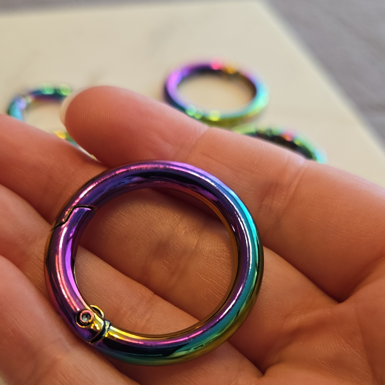 Rainbow Iridescent Metal Split Rings, Multicolor, Assorted Sizes Lot